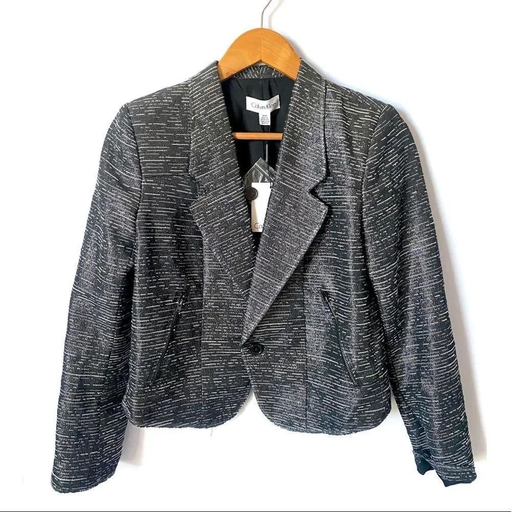 NEW CALVIN KLEIN Black Silver Cropped Jacket
